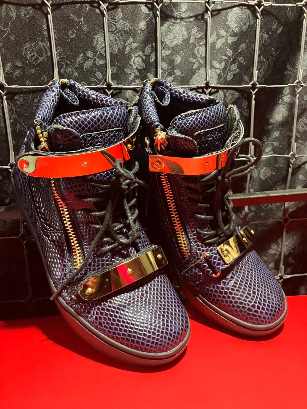 J75 BY JUMPZION High-Top Sneaker Navy & Gold Hardware Men's 7/Women's 9