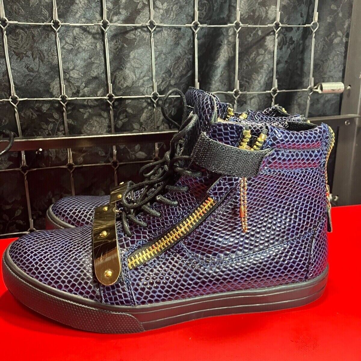 J75 BY JUMPZION High-Top Sneaker Navy & Gold Hardware Men's 7/Women's 9