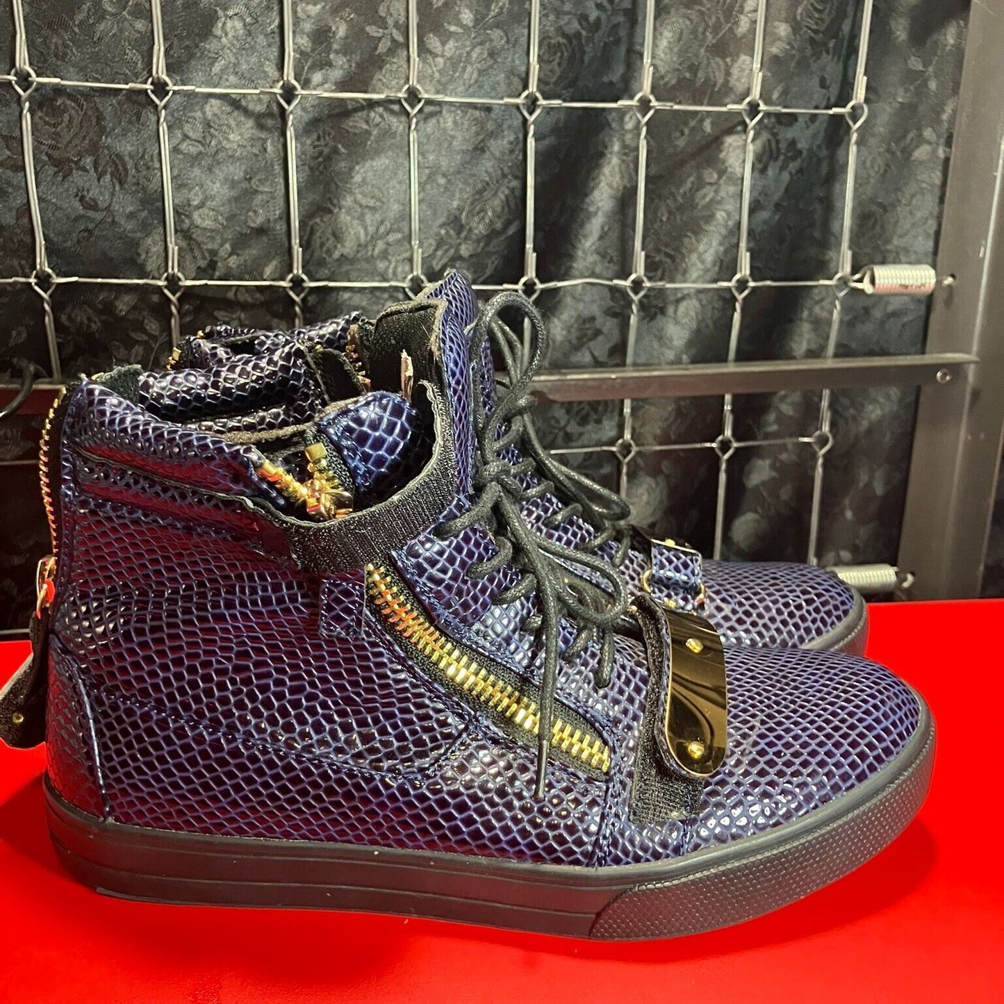 J75 BY JUMPZION High-Top Sneaker Navy & Gold Hardware Men's 7/Women's 9