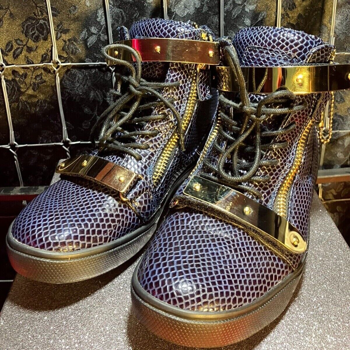 J75 BY JUMPZION High-Top Sneaker Navy & Gold Hardware Men's 7/Women's 9
