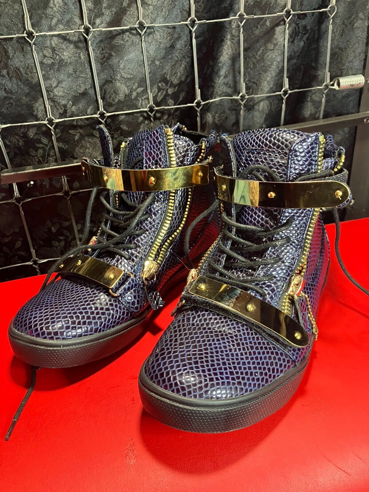 J75 BY JUMPZION High-Top Sneaker Navy & Gold Hardware Men's 7/Women's 9