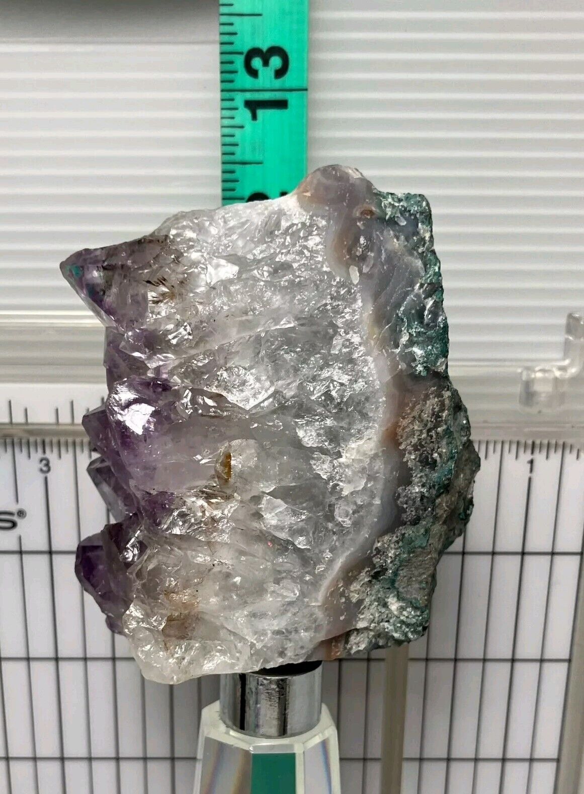 Amethyst Gem Crystal Cluster Clear Glass Display Stand 12 Tall Beautiful