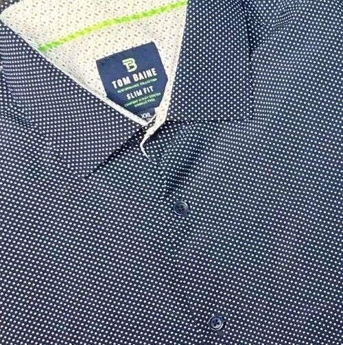 Tom Baine Shirt Slim Fit XXL Performance Collection Men's Blue Print Button-Up