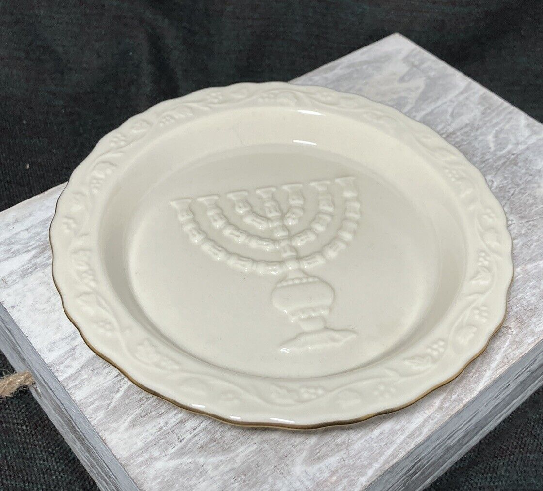 Lenox Hanukkah plate, Judaic Menorah Design In Center. Made In USA.