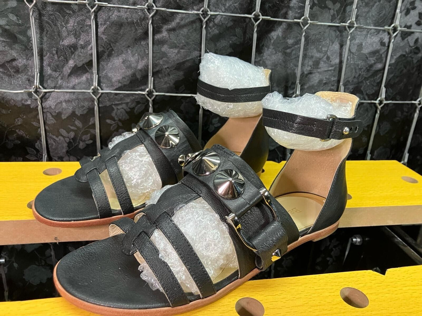BE & D Women's Mantauk Black Gladiator Studded Sandals Size 39 Made In Brazil