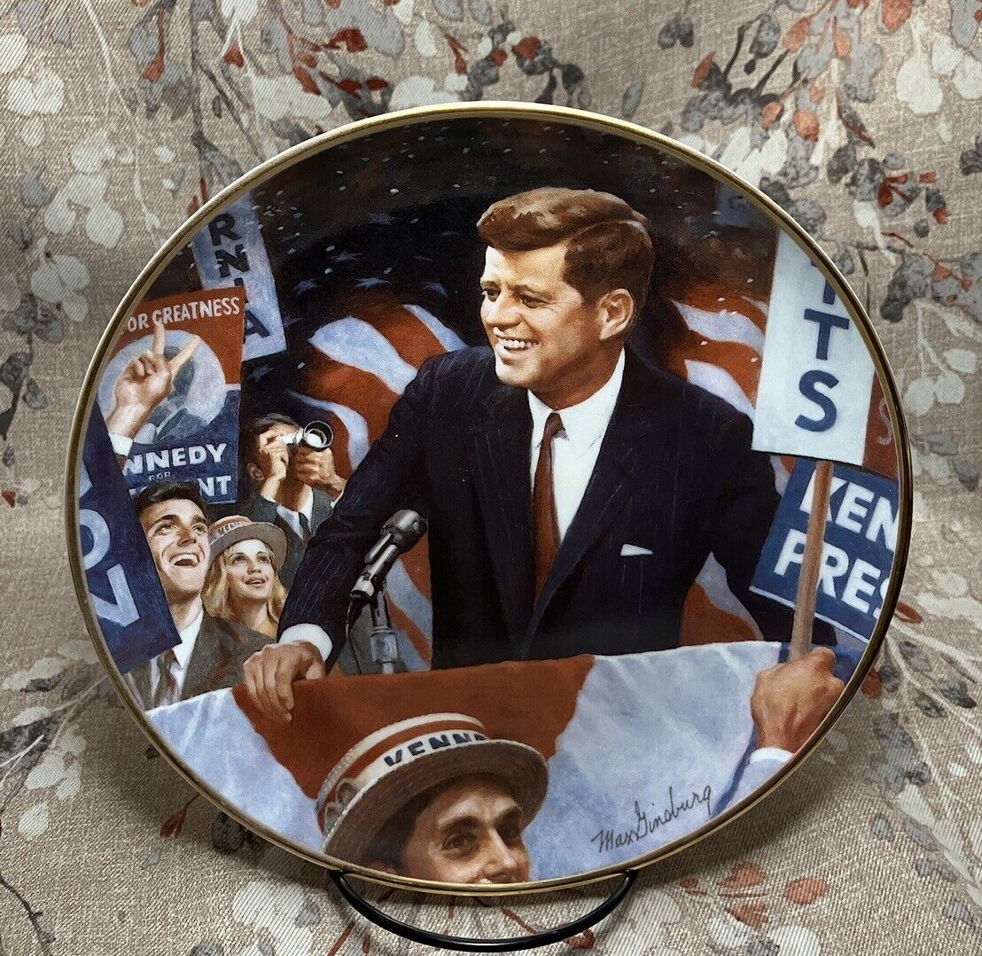 John F Kennedy Collector Plate “Poised For Victory” COA & Stand Included #1070