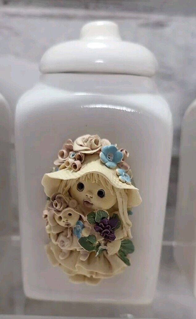 Vintage Herb Girl Spice Jars Tjitske van Nus Dutch Artist Handmade Polymer Clay