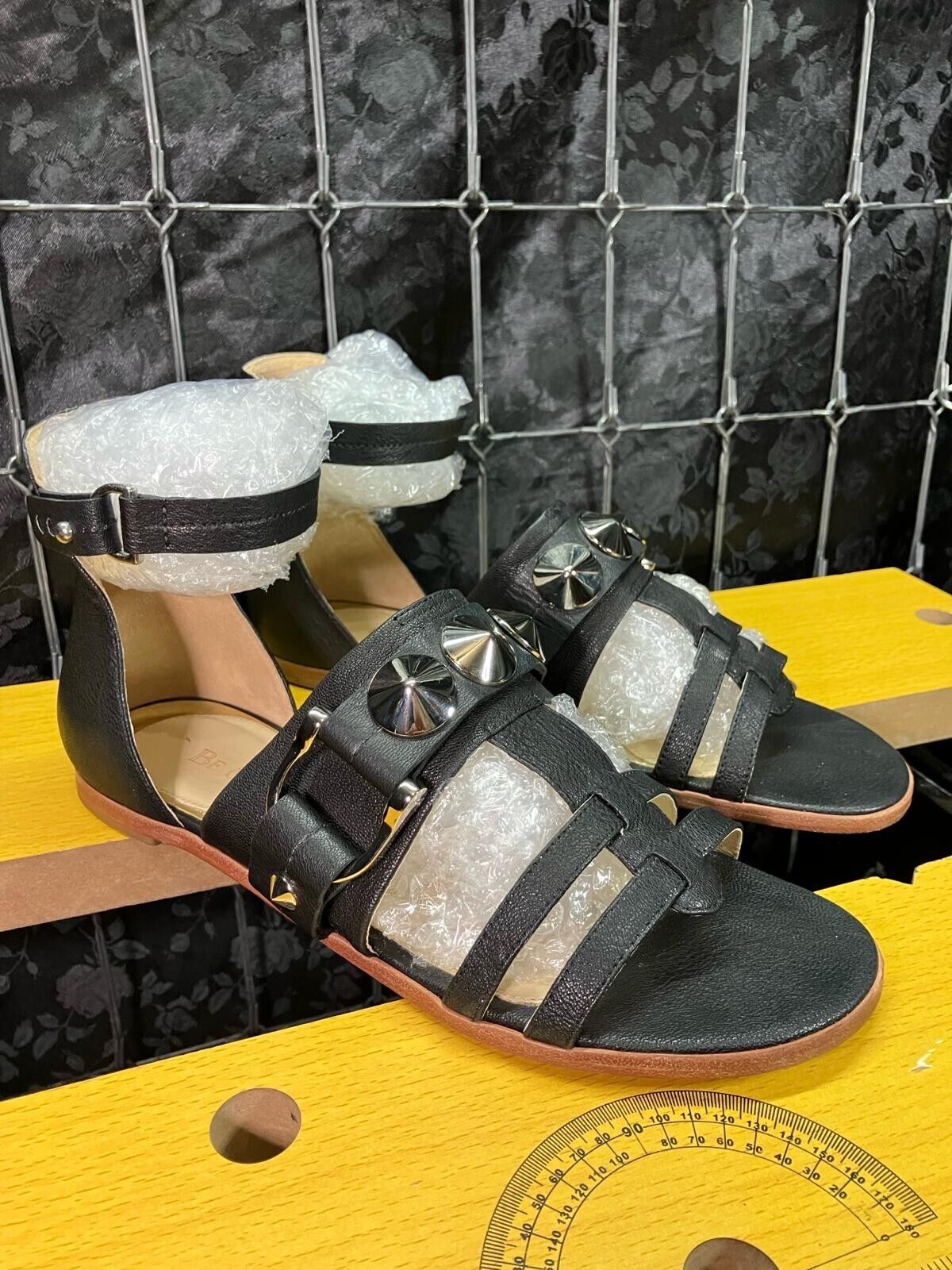 BE & D Women's Mantauk Black Gladiator Studded Sandals Size 39 Made In Brazil