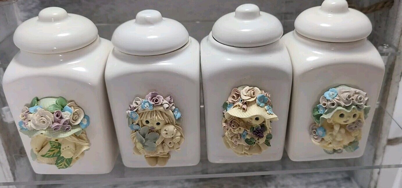 Vintage Herb Girl Spice Jars Tjitske van Nus Dutch Artist Handmade Polymer Clay