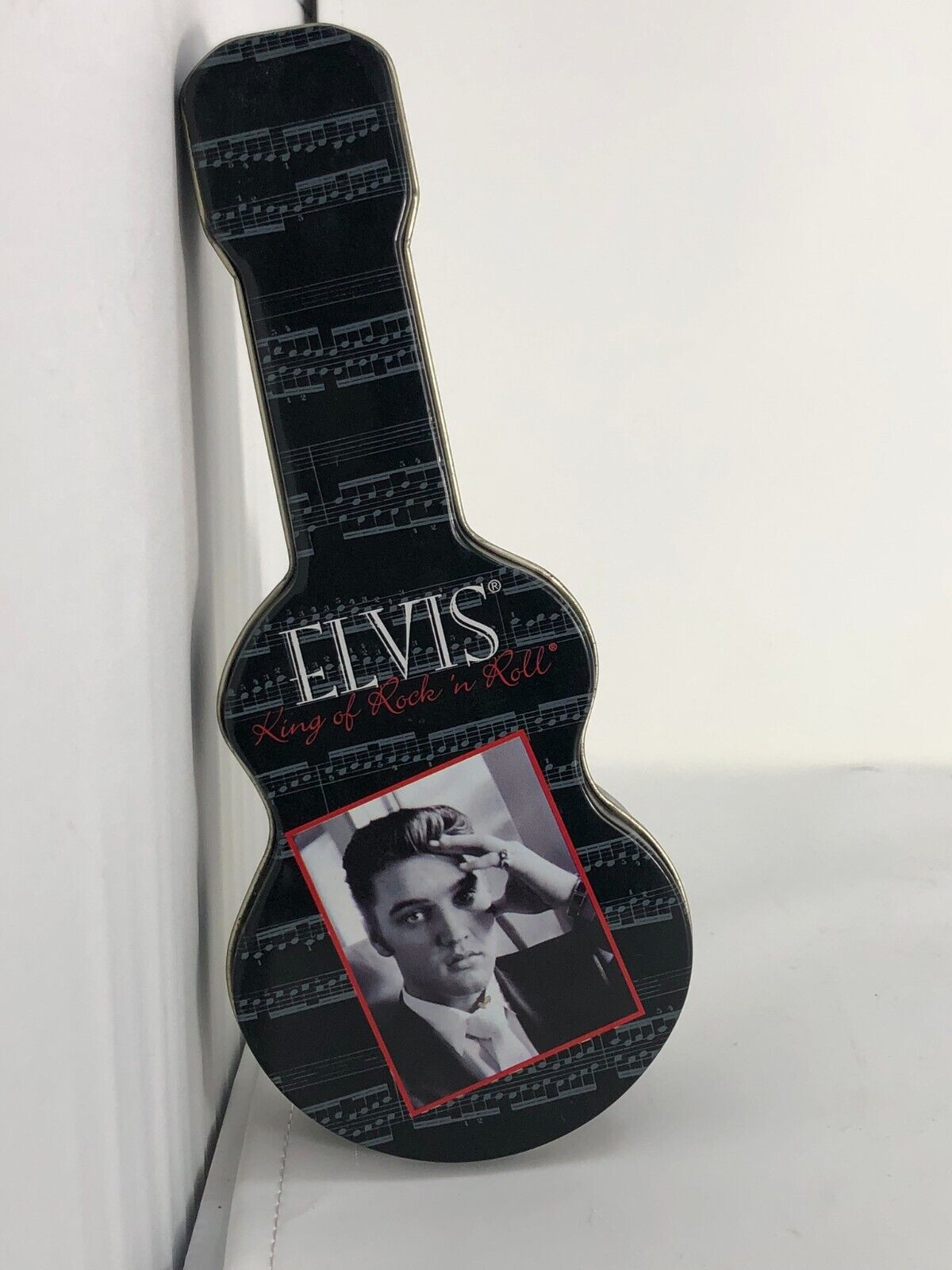 Official Elvis Presley Guitar Shaped Tin Container Alfred Wertheimer 1999