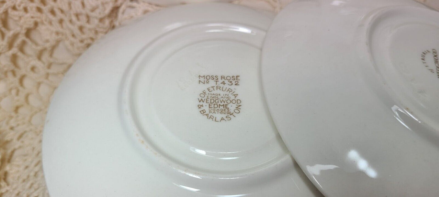 Moss Rose Wedgewood & Barlaston of Etruria Saucers Brown Back Stmp 11 in Lot