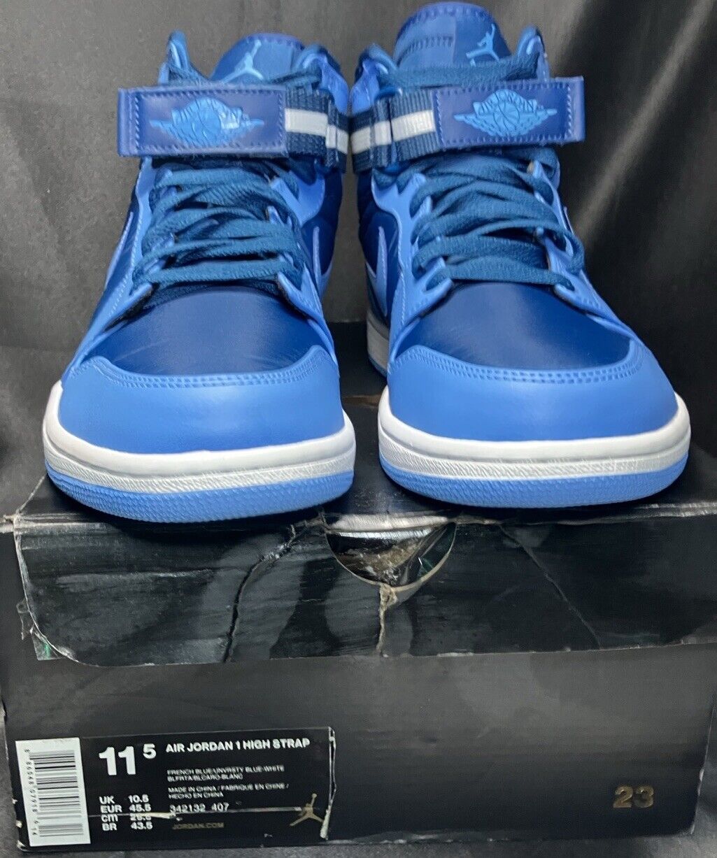Nike AIR JORDAN 1 HIGH STRAP French Blue 342132 407 Sz 11.5 AJ Retro 1s UNC BLUE