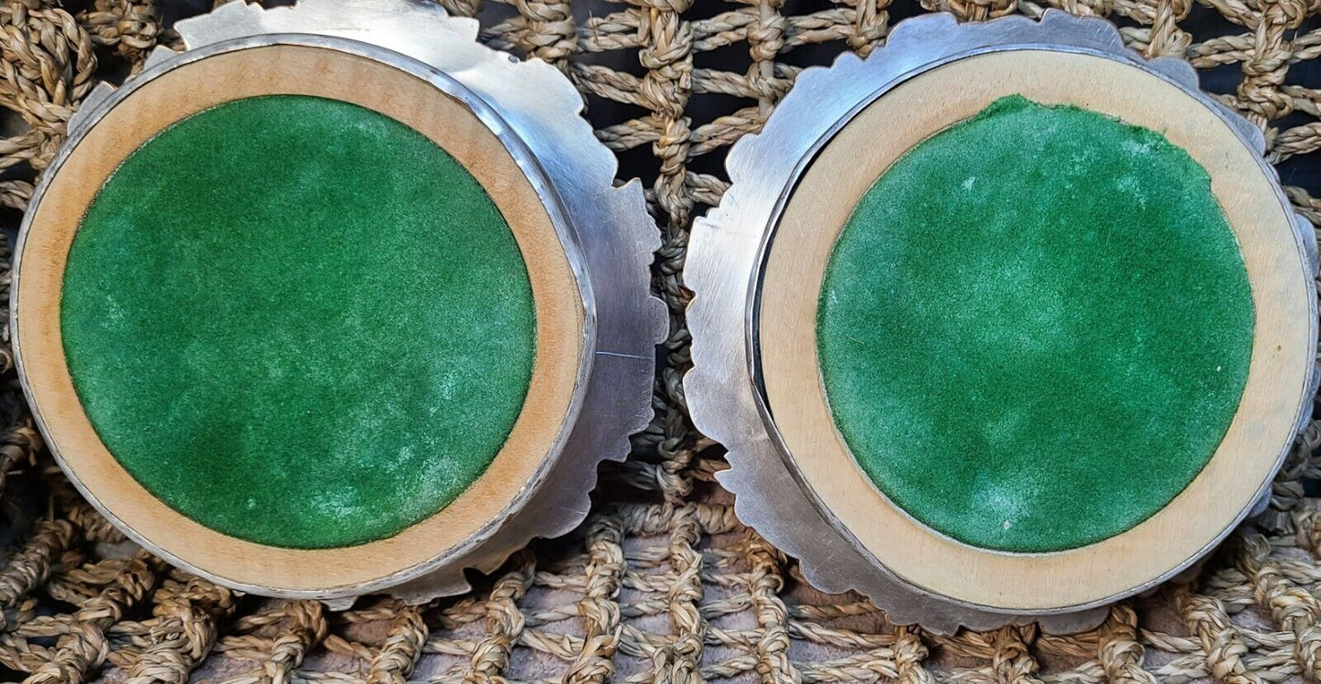 Antique Victorian Silver Plate Wine Bottle Coaster Trivet Pair With Grapevines