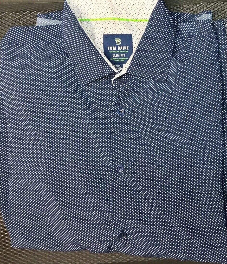 Tom Baine Shirt Slim Fit XXL Performance Collection Men's Blue Print Button-Up