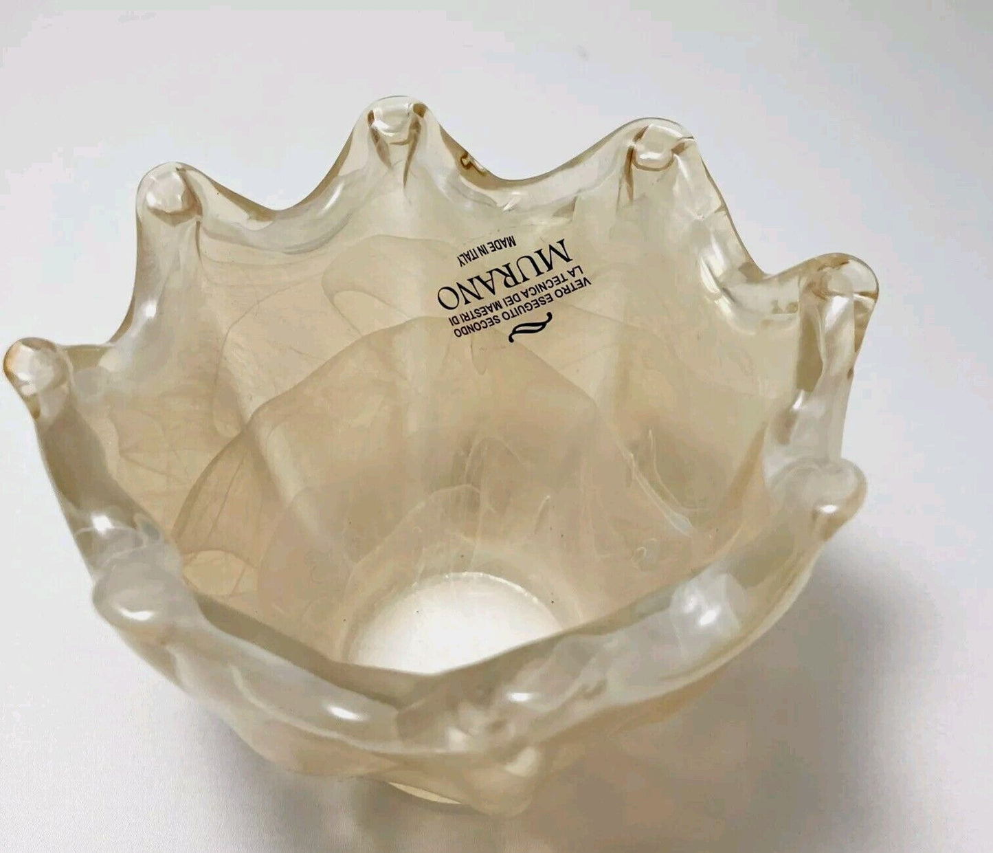 Vintage Murano Hand Made In Italy White Cristal Glass Bowl Decanter Vase