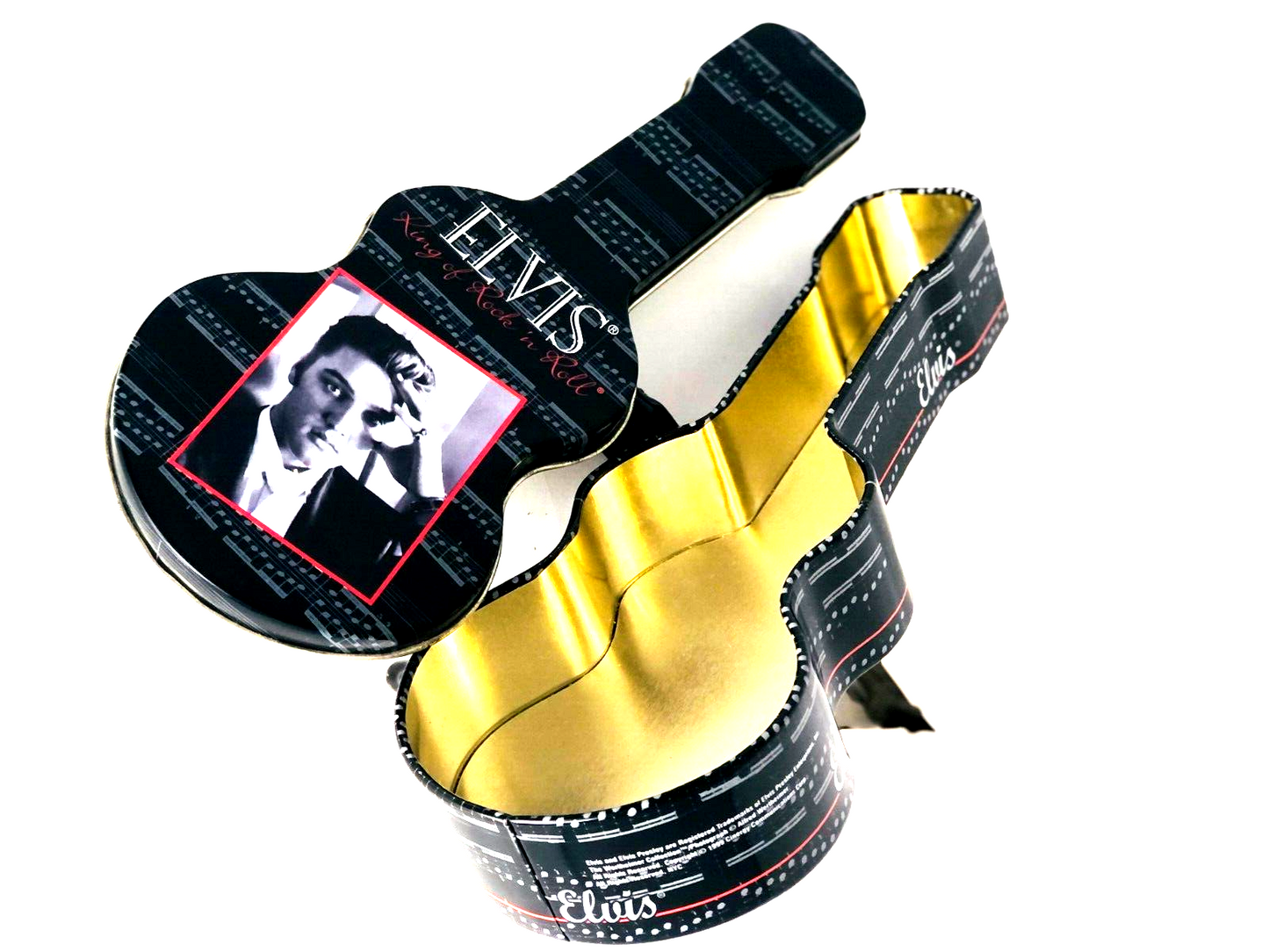 Official Elvis Presley Guitar Shaped Tin Container Alfred Wertheimer 1999