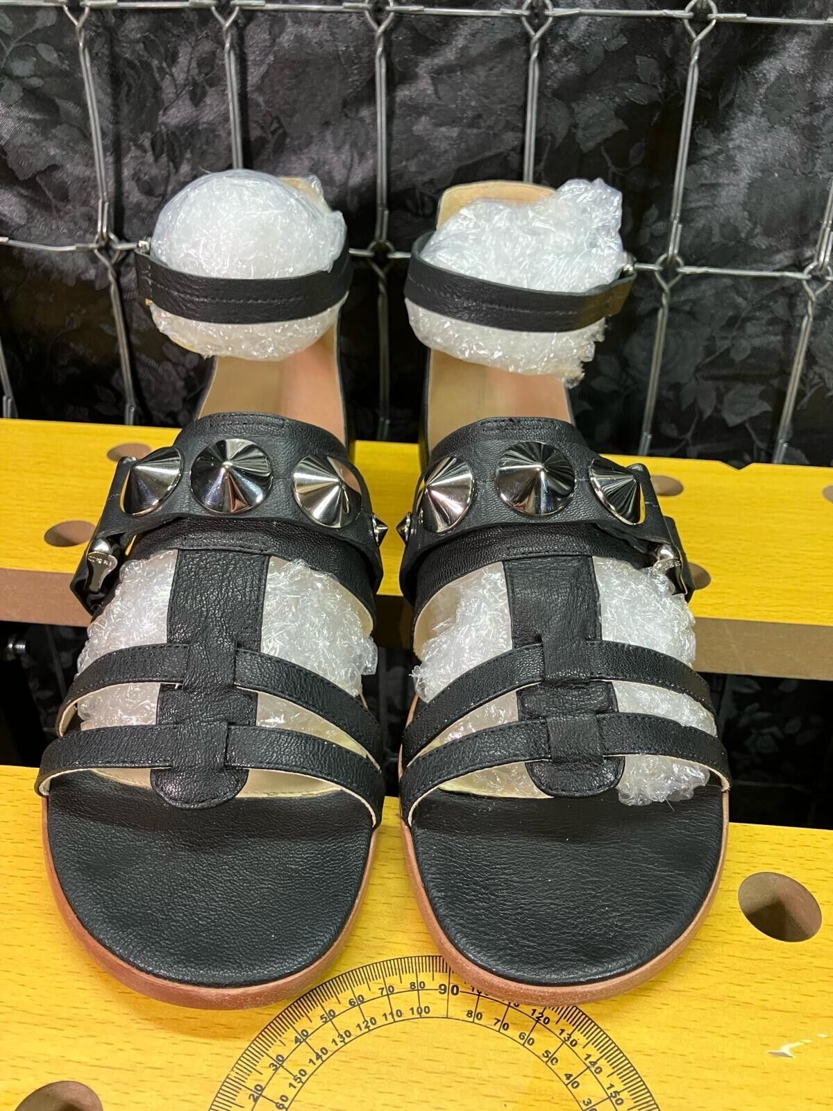 BE & D Women's Mantauk Black Gladiator Studded Sandals Size 39 Made In Brazil