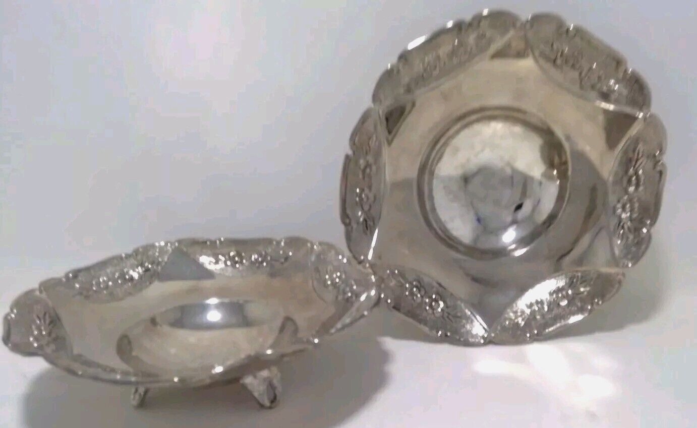 Vintage Godinger Silver Art Co Floral Footed Bowl 7" Set Of 2