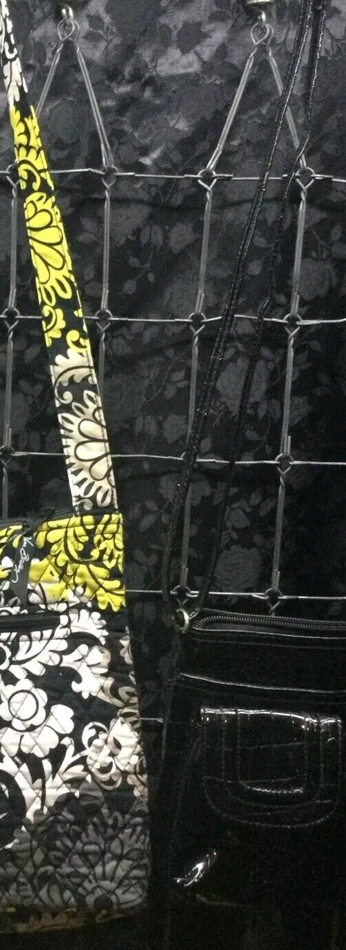 Lot of Three Crossbody Purses Bags For Women Vera Bradley Rosetti Black & Yellow