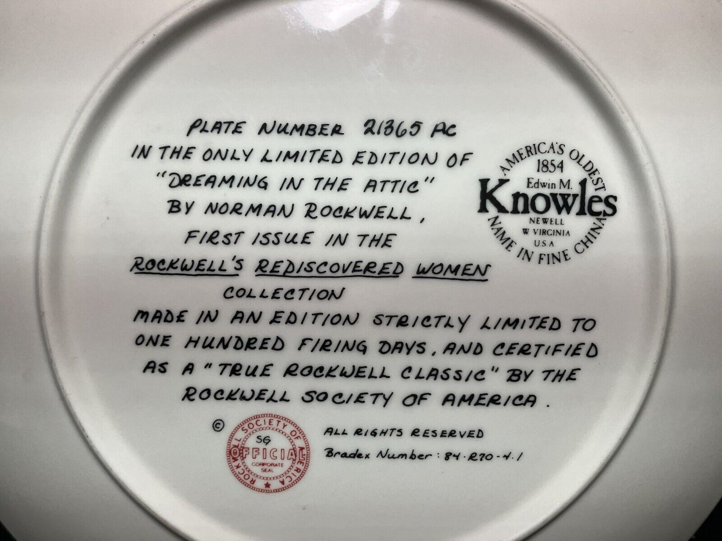 Norman Rockwell " Dreaming In The Attic " - Rediscovered Women Collector Plates