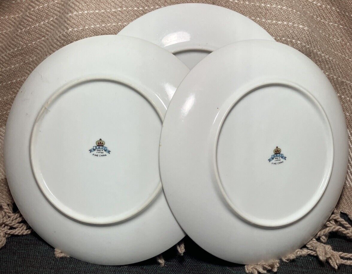 Saji Japan Fine China Collectible Floral Plates 7.5" Set Of 3