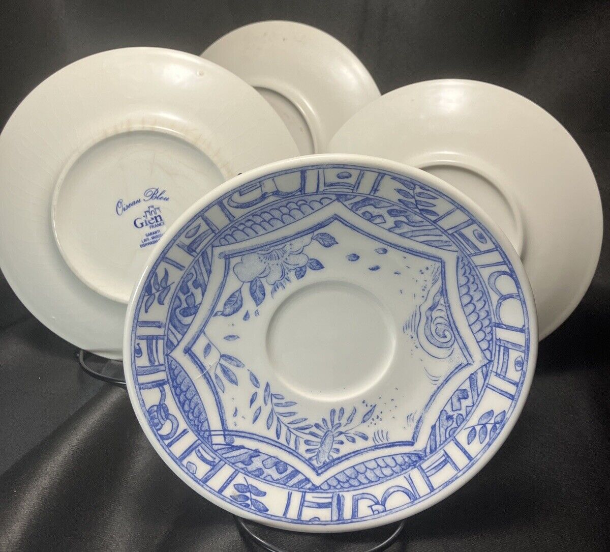 Gien Oiseau Bleu p Saucer Set Of 4 RaRe
