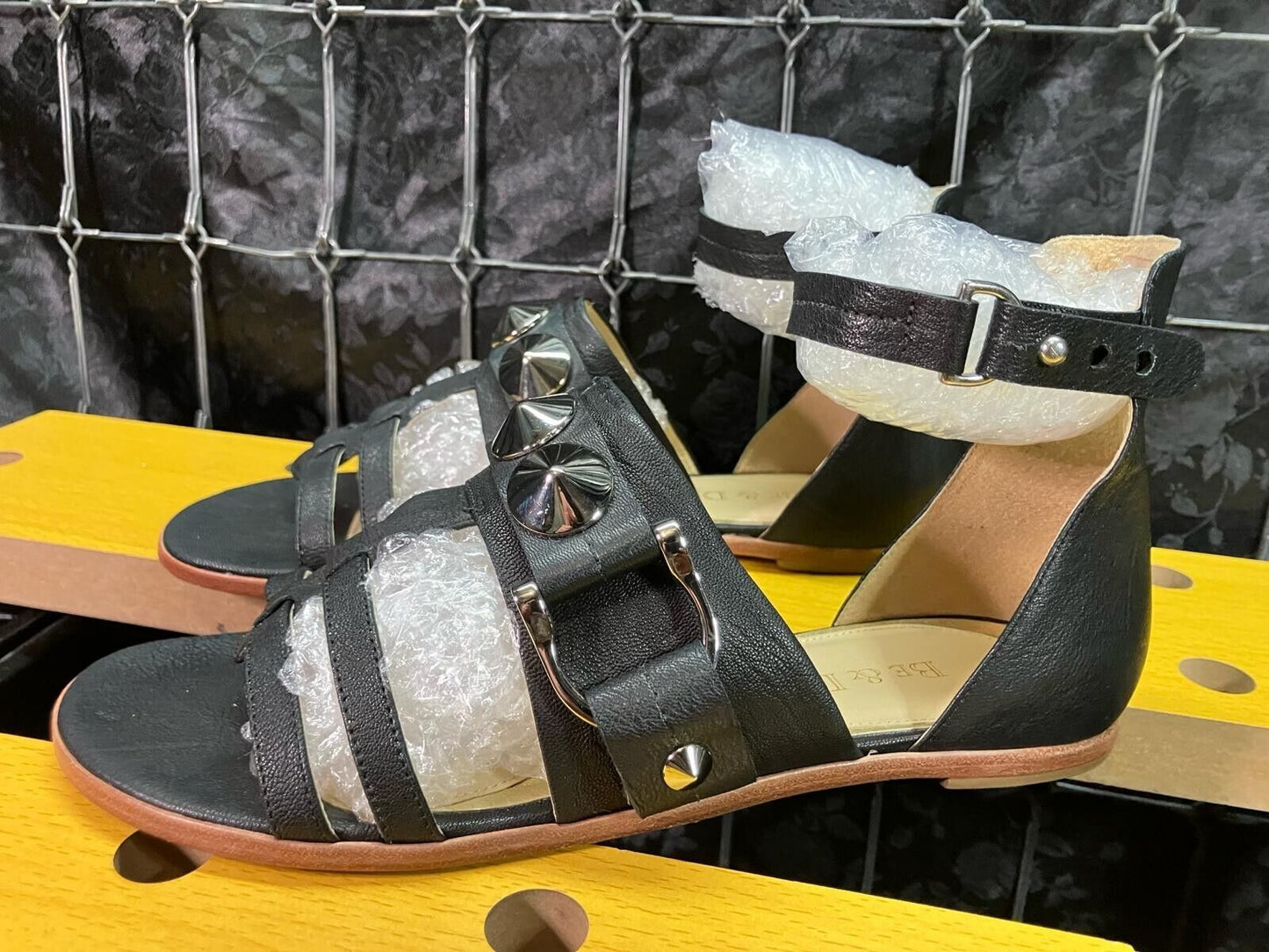 BE & D Women's Mantauk Black Gladiator Studded Sandals Size 39 Made In Brazil
