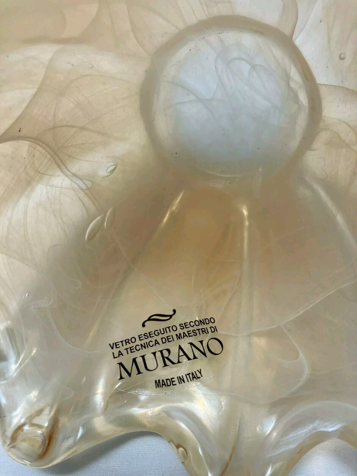 Vintage Murano Hand Made In Italy White Cristal Glass Bowl Decanter Vase