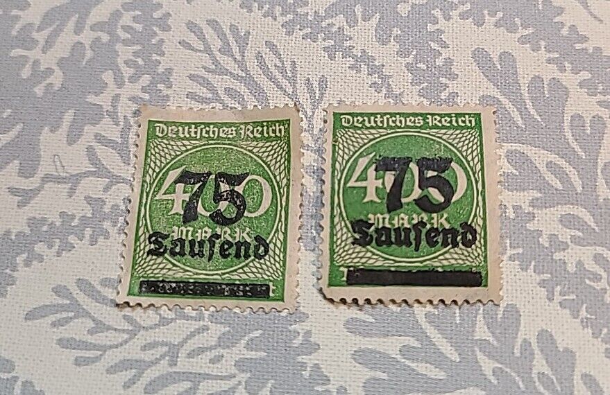 TWO Rare Collectible Deutiches Reich Mark Stamp 75 Overprint 400