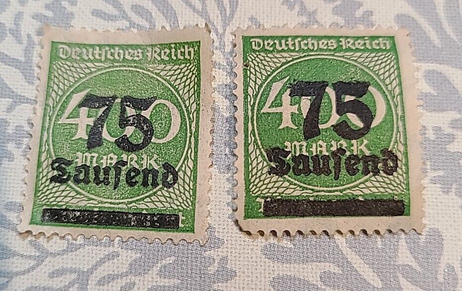 TWO Rare Collectible Deutiches Reich Mark Stamp 75 Overprint 400