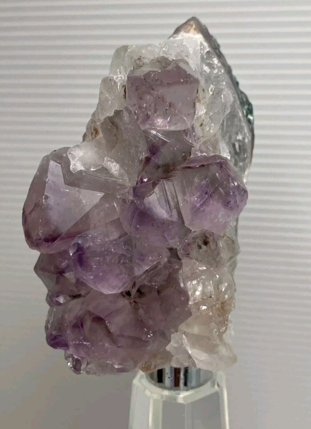 Amethyst Gem Crystal Cluster Clear Glass Display Stand 12 Tall Beautiful