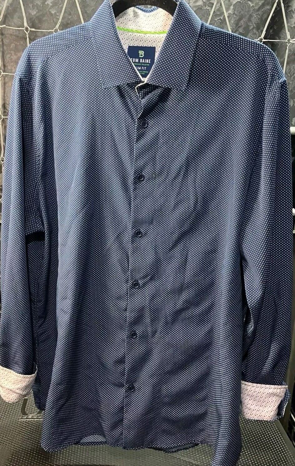 Tom Baine Shirt Slim Fit XXL Performance Collection Men's Blue Print Button-Up