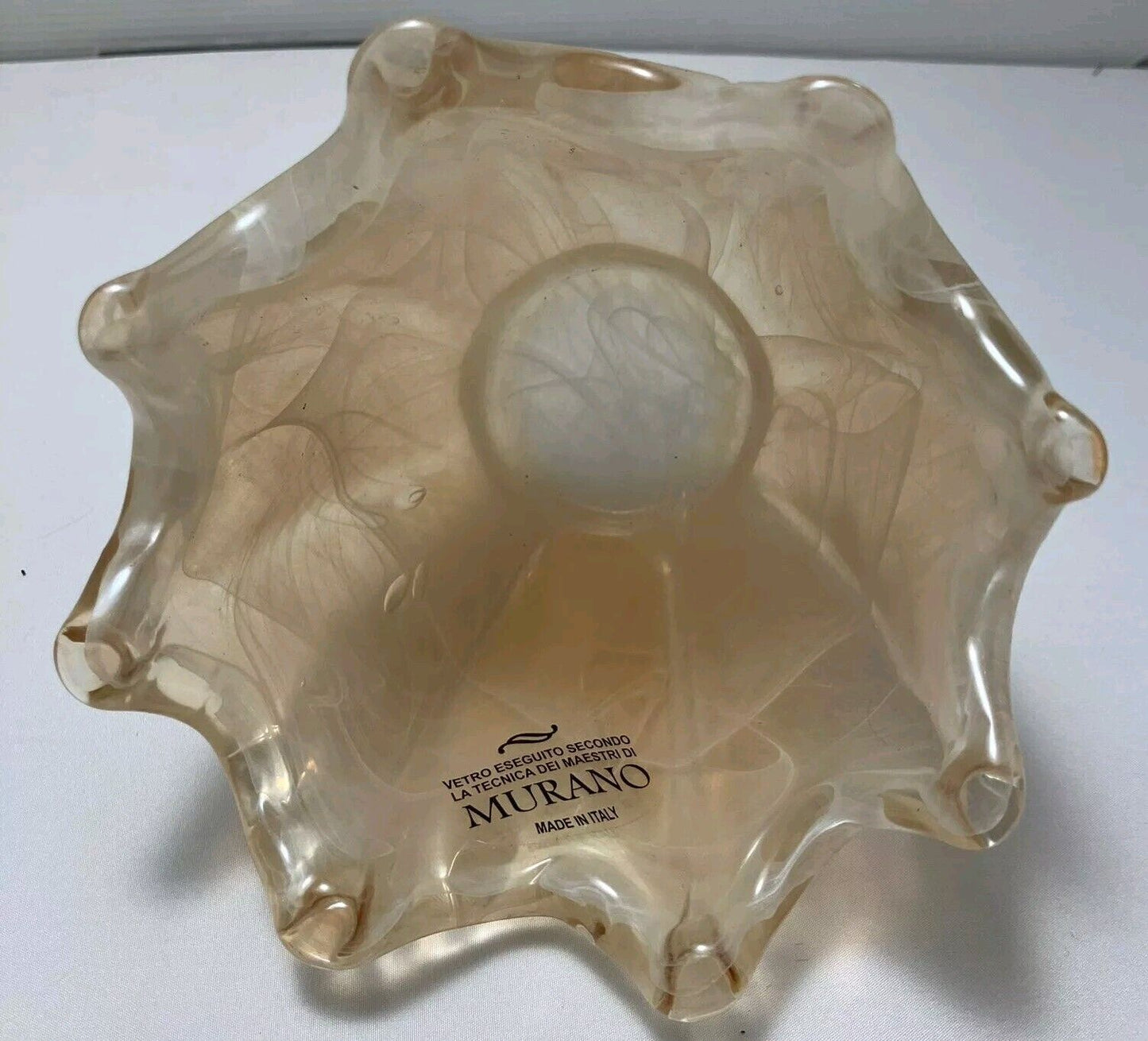 Vintage Murano Hand Made In Italy White Cristal Glass Bowl Decanter Vase