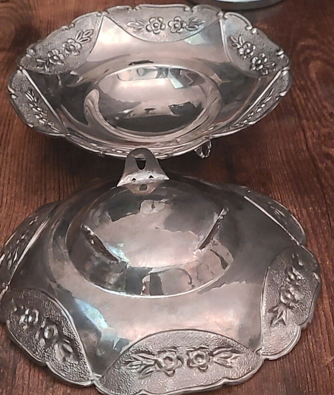 Vintage Godinger Silver Art Co Floral Footed Bowl 7" Set Of 2