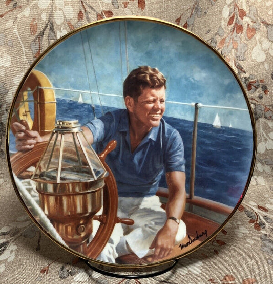 John F Kennedy “At The Helm” Collectors Plate COA & Stand #4704 Franklin Mint