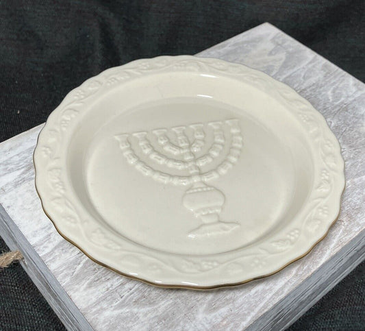 Lenox Hanukkah plate, Judaic Menorah Design In Center. Made In USA.