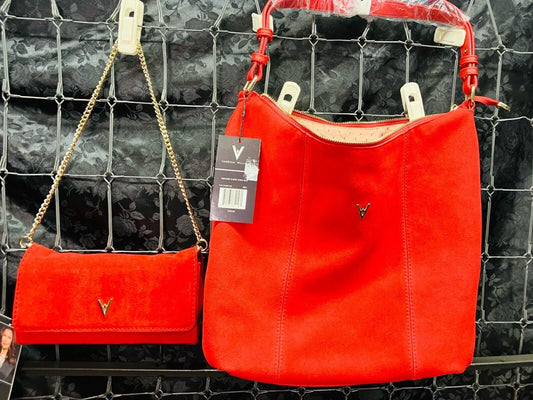 Vanessa Williams Collection Classy Red Suede Hobo Handbag & Clutch Purse NWT