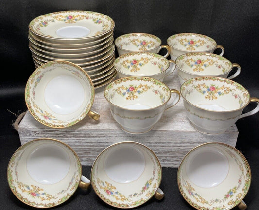 Vintage Noritake China Eureka Floral Cup 10 Pcs & 12 Saucers Japan Antique