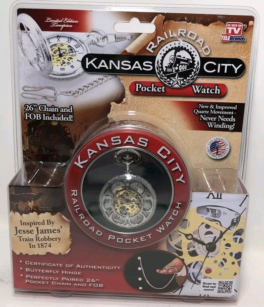 Kansas City Railroad Pocket Watch-Round Tin-New Battery-Keeps Perfect Time