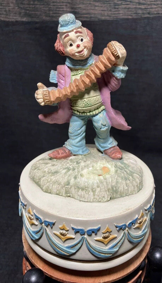 Vintage Porcelain Clown Playing Accordian Music Box It's A Small World