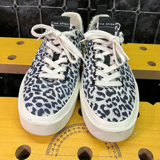 Via Spiga Black White Platform Leopard Print Sneakers Shoes Women's US 8.5