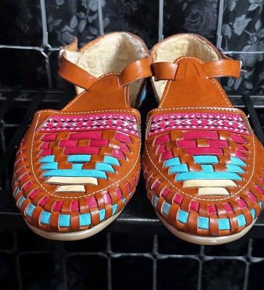 Sandy Exclusivas Womens Leather Mexican Huarache Ankle Buckle Sandal 26/US 9