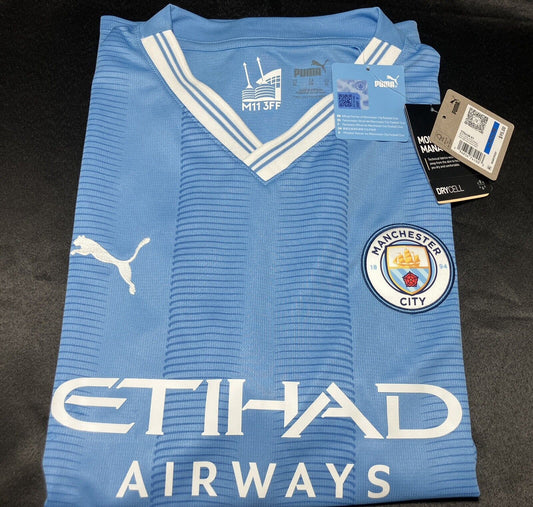 Manchester City Official Soccer Jersey Hetihad Airways Puma Blue Drycell Size XL