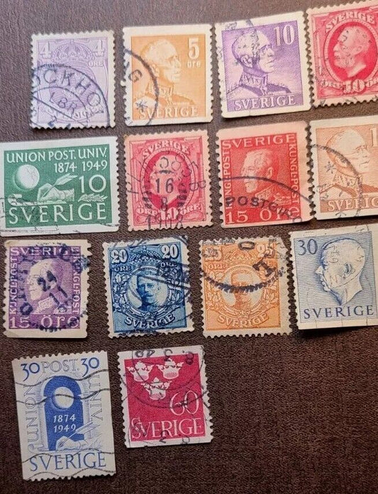 VERY RARE 15 Ore Stamp Sverige Sweden King Gustav V +  Small Assorted Lot