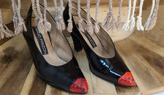 MAUD FRIZON PARIS ITALY 1980's Vintage Slingback Heels Black & Red 36/6
