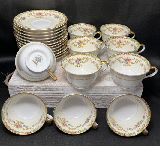 Vintage Noritake China Eureka Floral Cup 10 Pcs & 12 Saucers Japan Antique